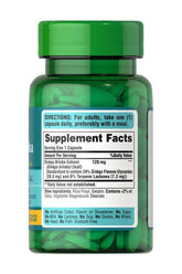 Puritan's Pride Ginkgo Biloba Standardized Extract 120 mg green capsule bottle with supplement facts